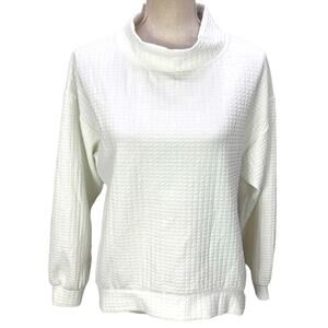 Closet London Textured Pullover Sweatshirt Size L Ivory Off White Mock Neck Top